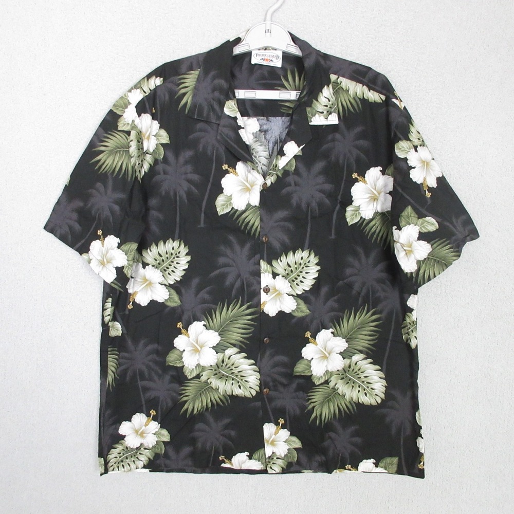 Pacific Legend Mens XL Hawaiian Shirt Black Hibiscus Tropical Made in USA